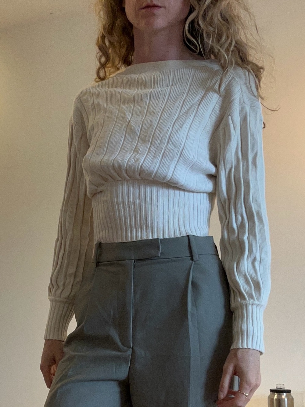 Wilfred Ivory Ribbed V-Neck Button Cardigan